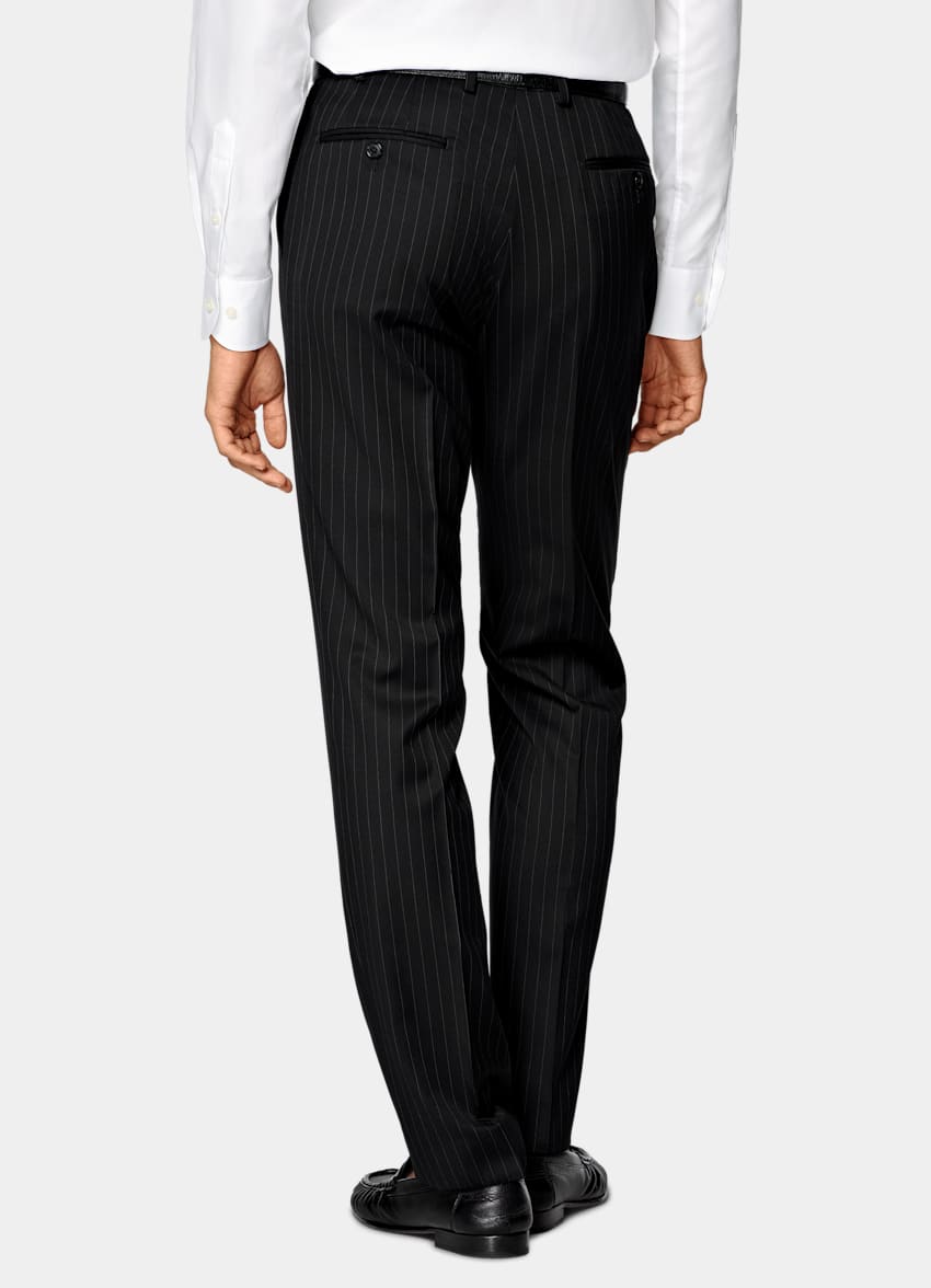 SUITSUPPLY All Season Pure S130's Wool by Drago, Italy Black Striped Tailored Fit Milano Suit