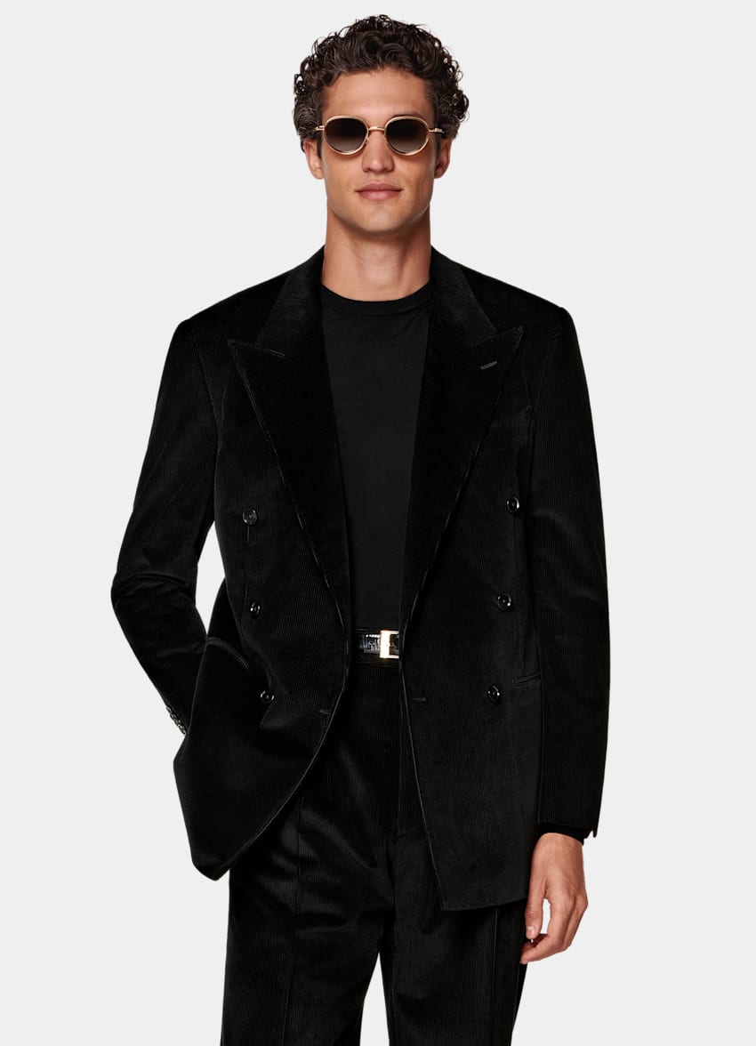 SUITSUPPLY Winter Pure Cotton Corduroy by Pontoglio, Italy Black Relaxed Fit Roma Suit