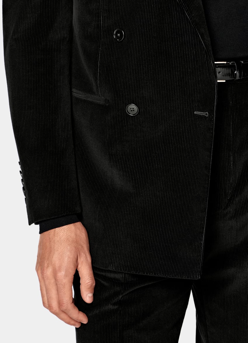 SUITSUPPLY Winter Pure Cotton Corduroy by Pontoglio, Italy Black Relaxed Fit Roma Suit