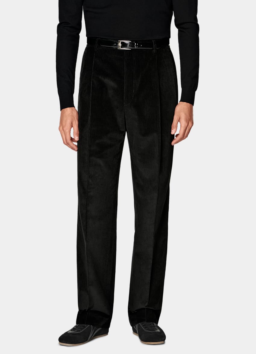 SUITSUPPLY Winter Pure Cotton Corduroy by Pontoglio, Italy Black Relaxed Fit Roma Suit