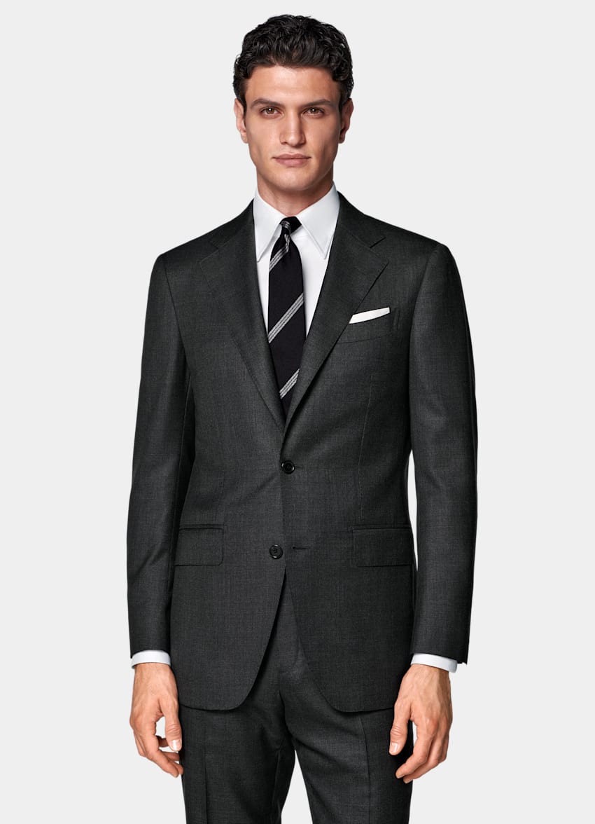 SUITSUPPLY All Season Pure S150's Wool by E.Thomas, Italy Dark Grey Tailored Fit Milano Suit