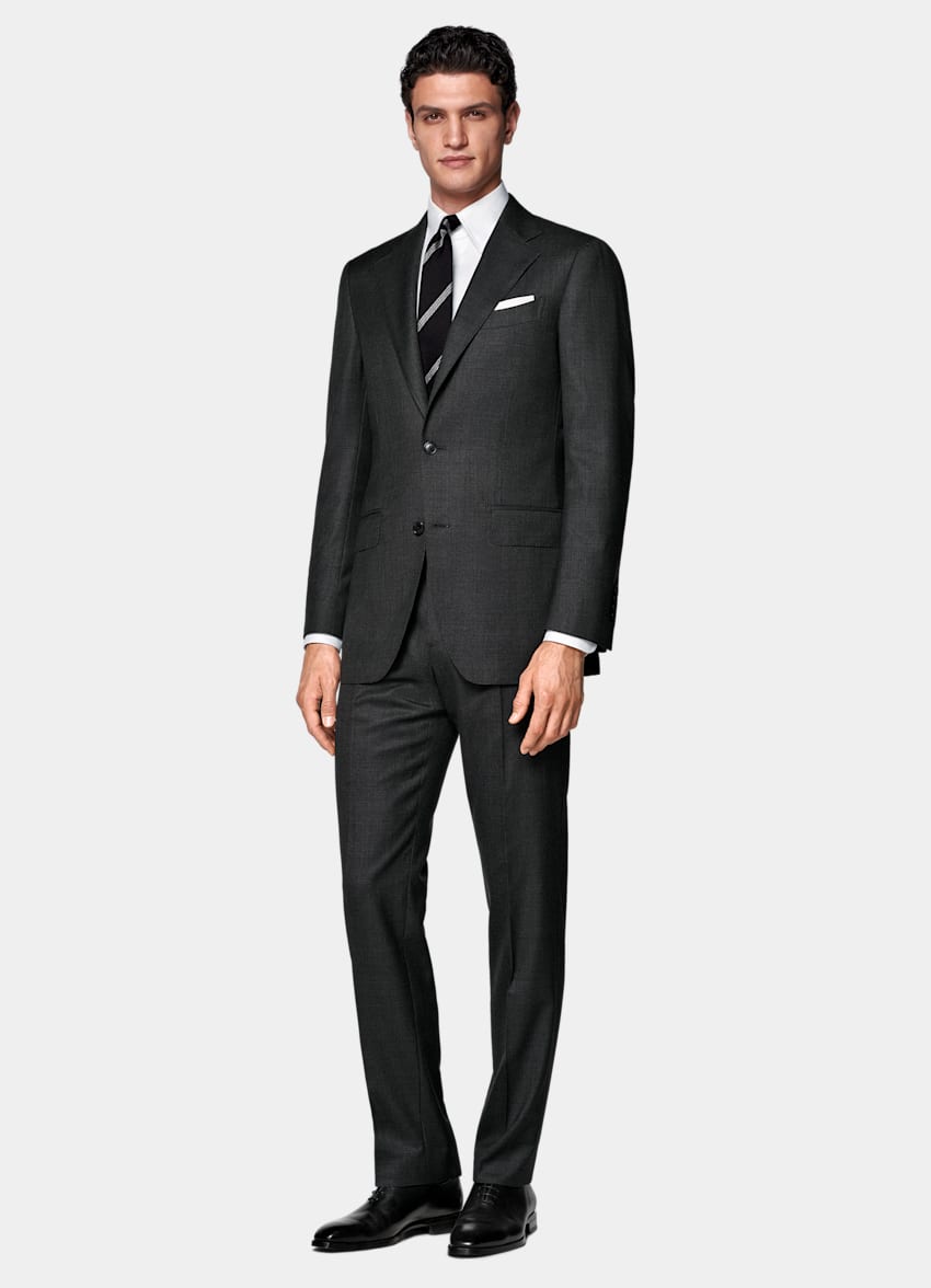 SUITSUPPLY All Season Pure S150's Wool by E.Thomas, Italy Dark Grey Tailored Fit Milano Suit