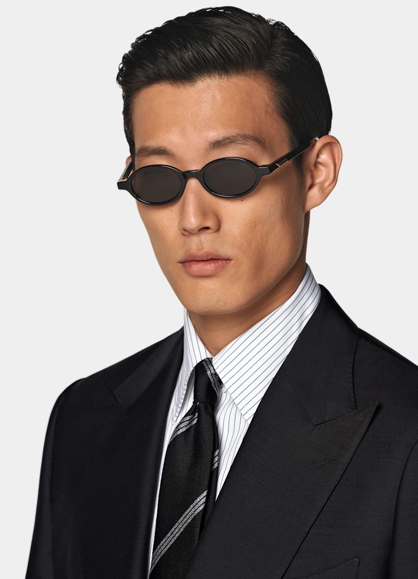 SUITSUPPLY All Season Wool Silk by Piacenza, Italy Black Tailored Fit Milano Suit