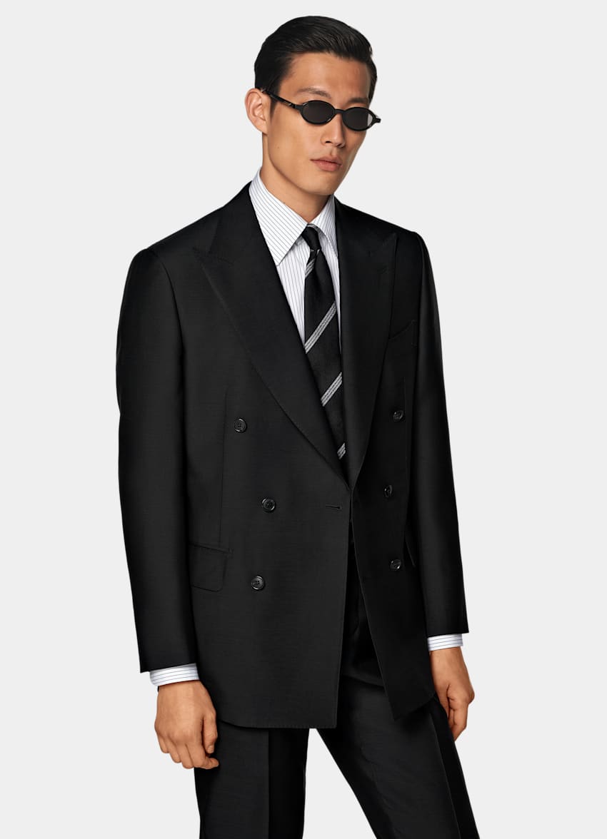 SUITSUPPLY All Season Wool Silk by Piacenza, Italy Black Tailored Fit Milano Suit