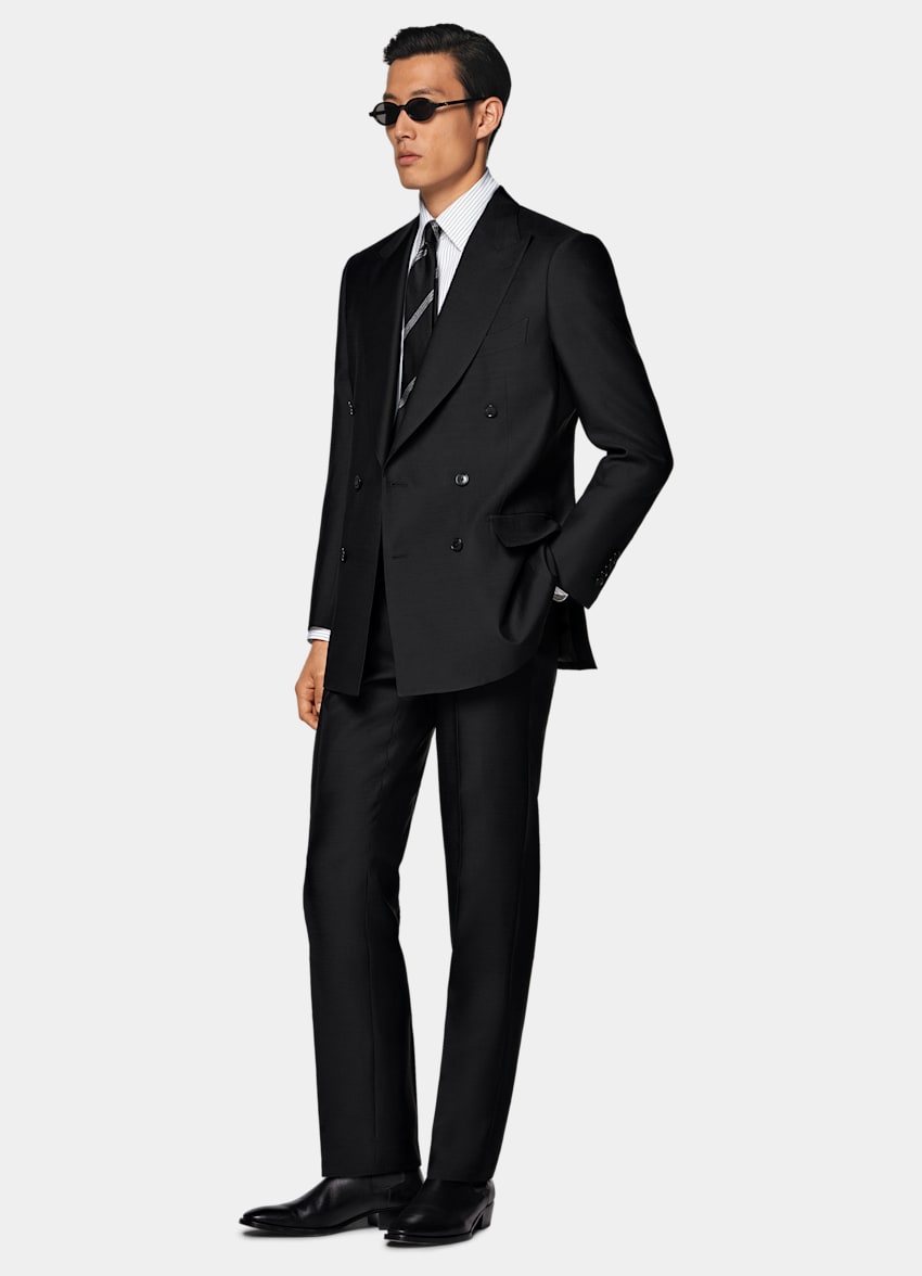 SUITSUPPLY All Season Wool Silk by Piacenza, Italy Black Tailored Fit Milano Suit