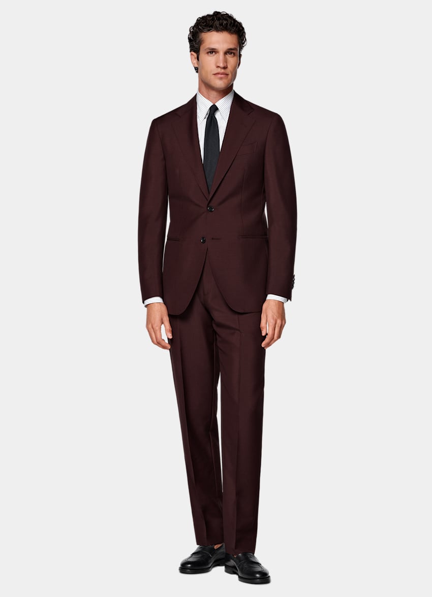 SUITSUPPLY All Season Wool Mohair by Vitale Barberis Canonico, Italy Burgundy Tailored Fit Havana Suit