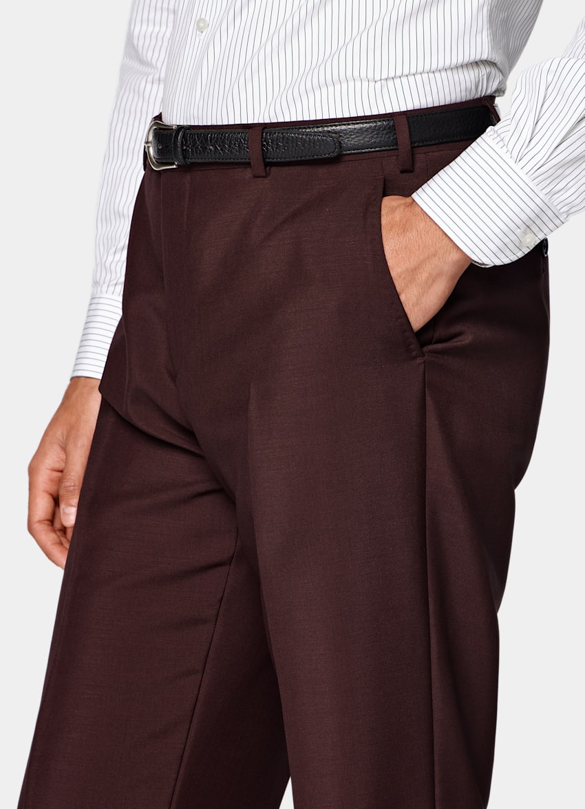 SUITSUPPLY All Season Wool Mohair by Vitale Barberis Canonico, Italy Burgundy Tailored Fit Havana Suit