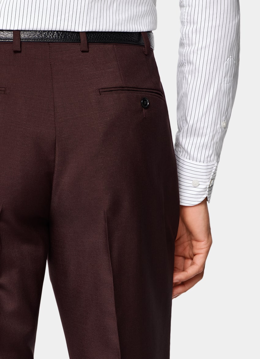 SUITSUPPLY All Season Wool Mohair by Vitale Barberis Canonico, Italy Burgundy Tailored Fit Havana Suit