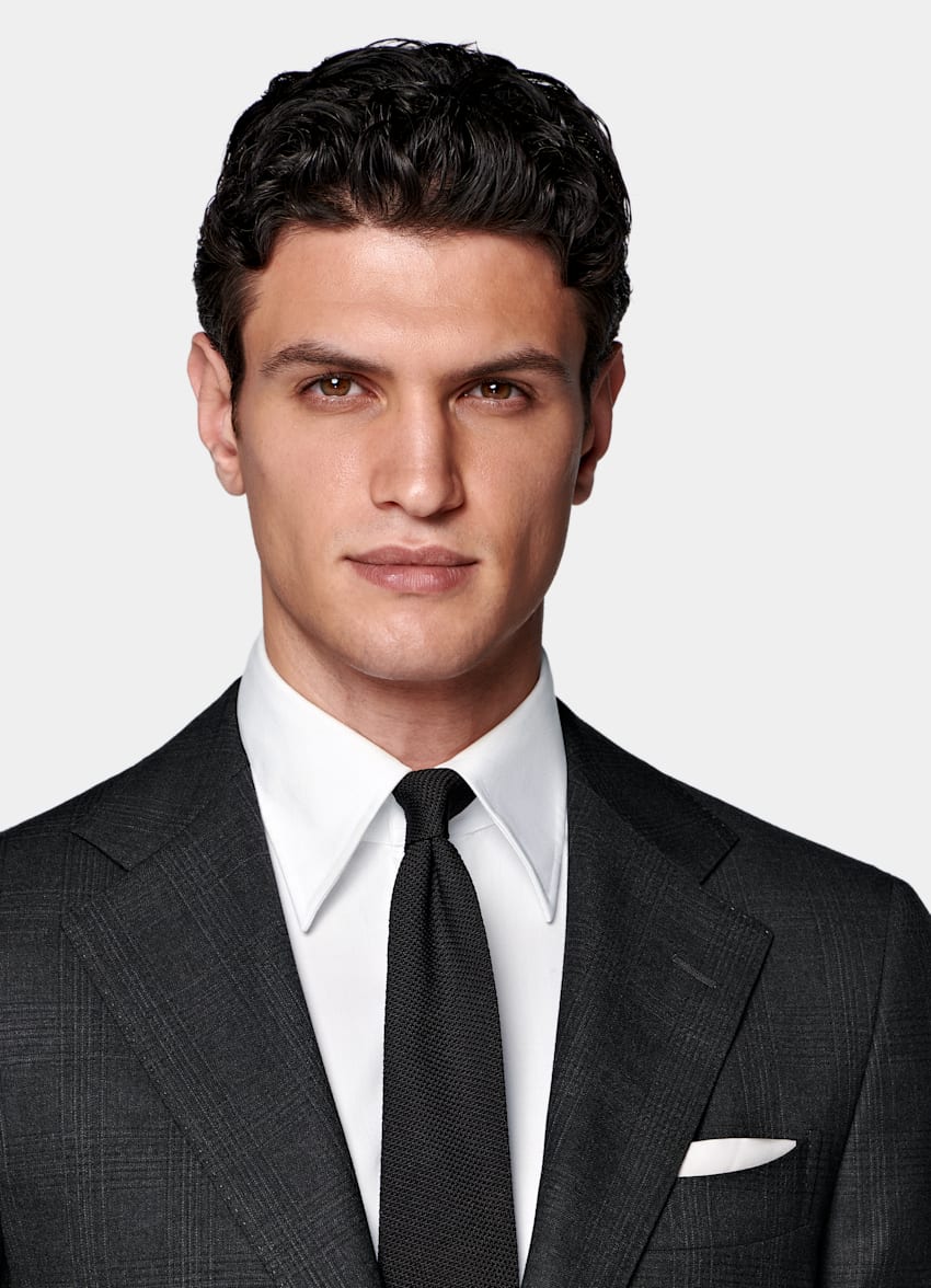 SUITSUPPLY 전체 시즌 구김 방지 4-Ply 울 Lanificio Ermenegildo Zegna에서 제작, 이탈리아산 다크 그레이 체크 테일러드 핏 Havana 수트