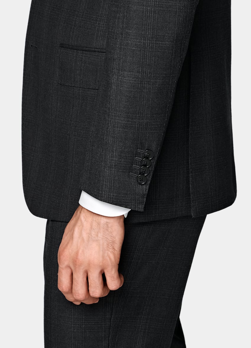 SUITSUPPLY 전체 시즌 구김 방지 4-Ply 울 Lanificio Ermenegildo Zegna에서 제작, 이탈리아산 다크 그레이 체크 테일러드 핏 Havana 수트