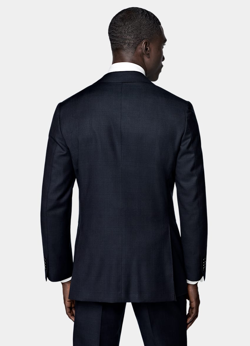 SUITSUPPLY All Season Lana de 4 cabos sin arrugas de Lanificio Ermenegildo Zegna, Italia Traje Havana azul marino a cuadros corte Tailored