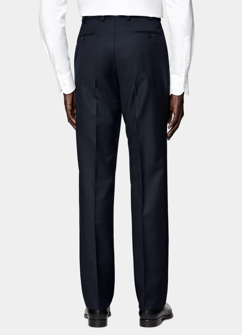 SUITSUPPLY All Season Lana de 4 cabos sin arrugas de Lanificio Ermenegildo Zegna, Italia Traje Havana azul marino a cuadros corte Tailored