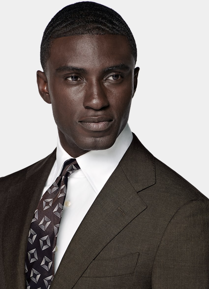 SUITSUPPLY All Season Pure Tropical Wool by Vitale Barberis Canonico, Italy Dark Brown Perennial Tailored Fit Havana Suit