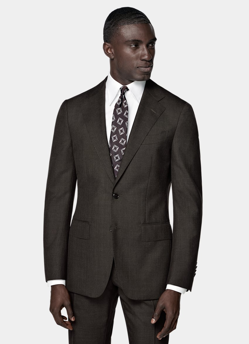 SUITSUPPLY All Season Pure Tropical Wool by Vitale Barberis Canonico, Italy Dark Brown Perennial Tailored Fit Havana Suit