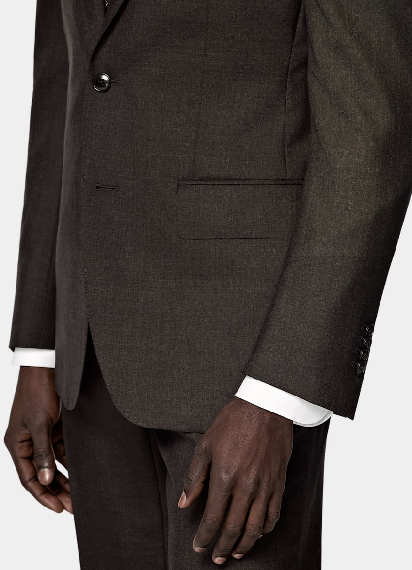 SUITSUPPLY All Season Pure Tropical Wool by Vitale Barberis Canonico, Italy Dark Brown Perennial Tailored Fit Havana Suit
