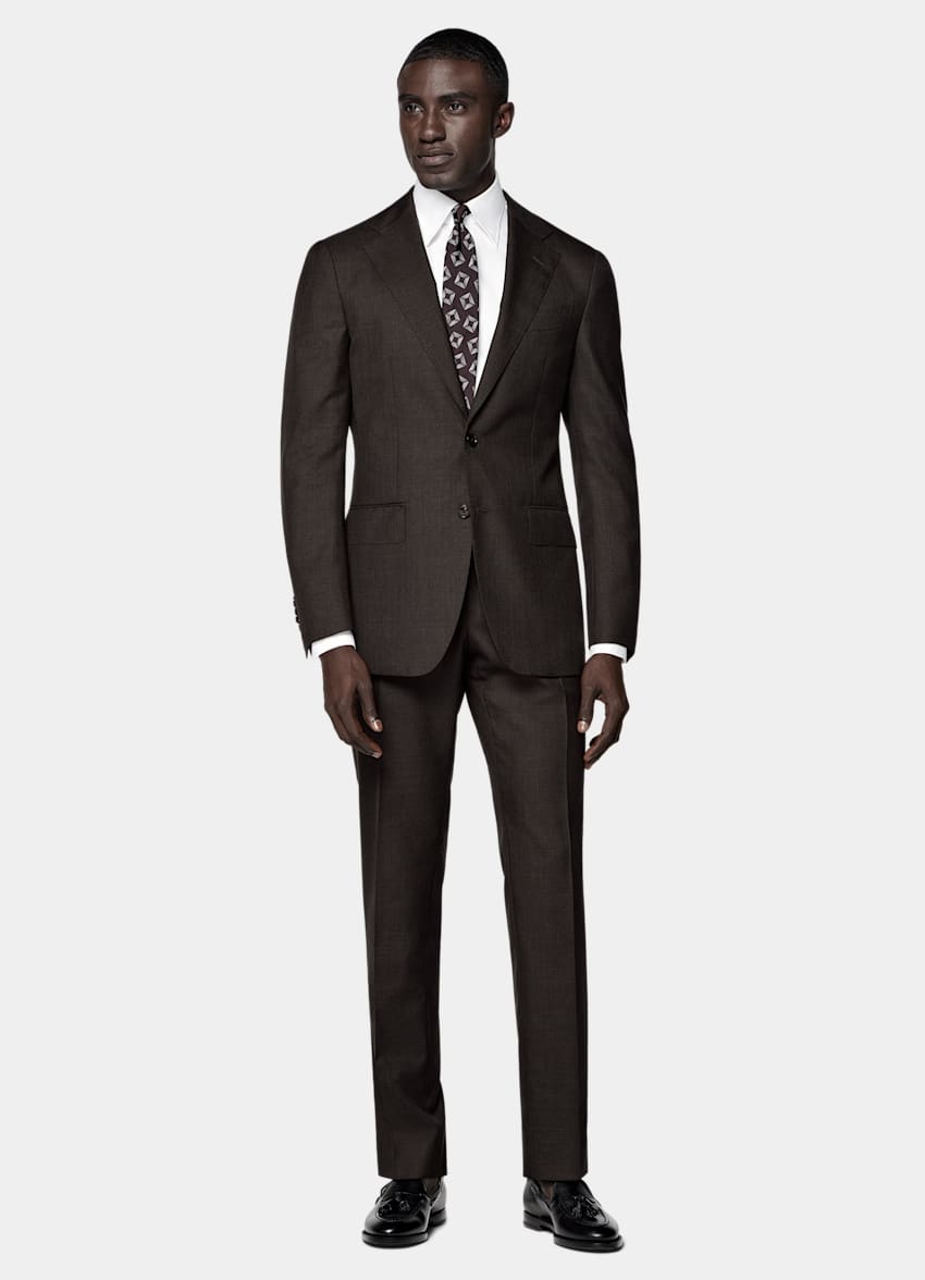 SUITSUPPLY All Season Pure Tropical Wool by Vitale Barberis Canonico, Italy Dark Brown Perennial Tailored Fit Havana Suit