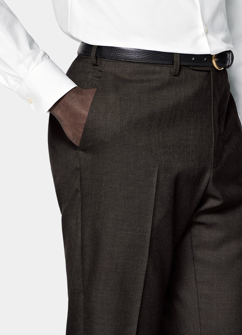 SUITSUPPLY All Season Pure Tropical Wool by Vitale Barberis Canonico, Italy Dark Brown Perennial Tailored Fit Havana Suit