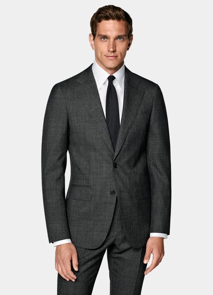 SUITSUPPLY All Season Pure Tropical Wool by Vitale Barberis Canonico, Italy Dark Grey Perennial Tailored Fit Havana Suit