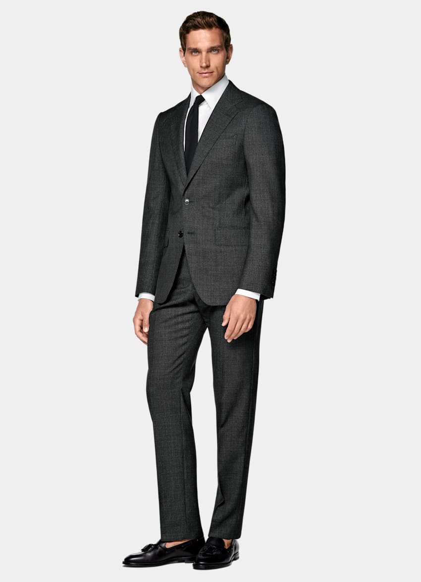SUITSUPPLY All Season Pure Tropical Wool by Vitale Barberis Canonico, Italy Dark Grey Perennial Tailored Fit Havana Suit