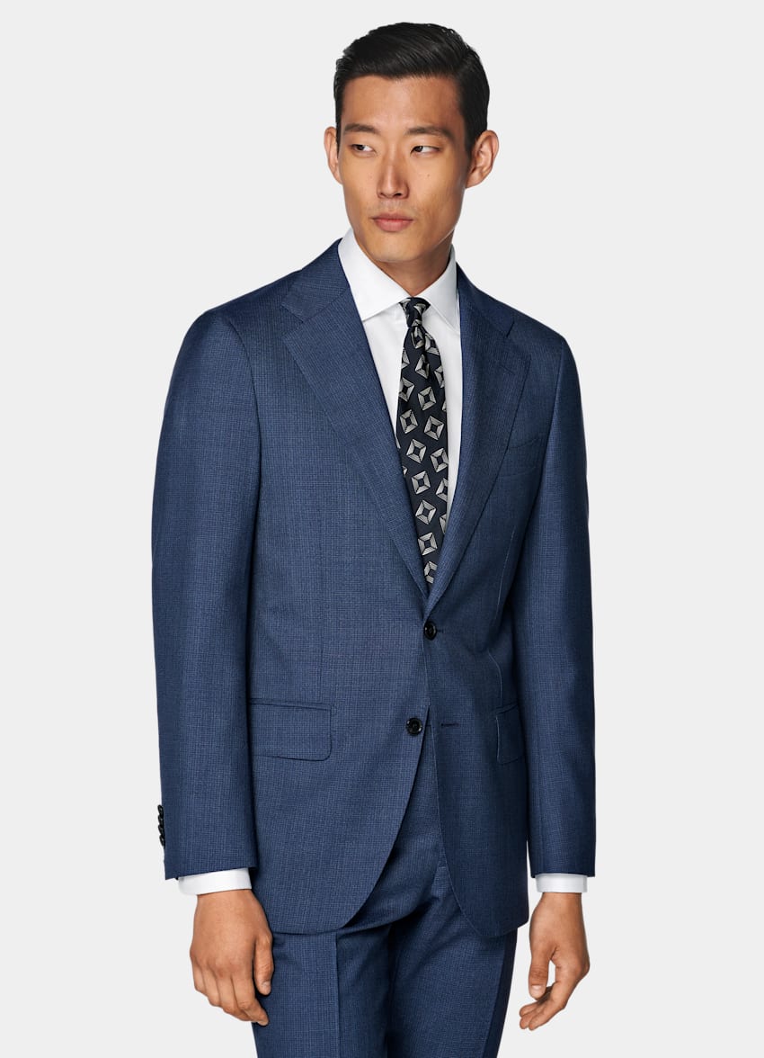 SUITSUPPLY All Season Pure Tropical Wool by Vitale Barberis Canonico, Italy Mid Blue Perennial Tailored Fit Havana Suit