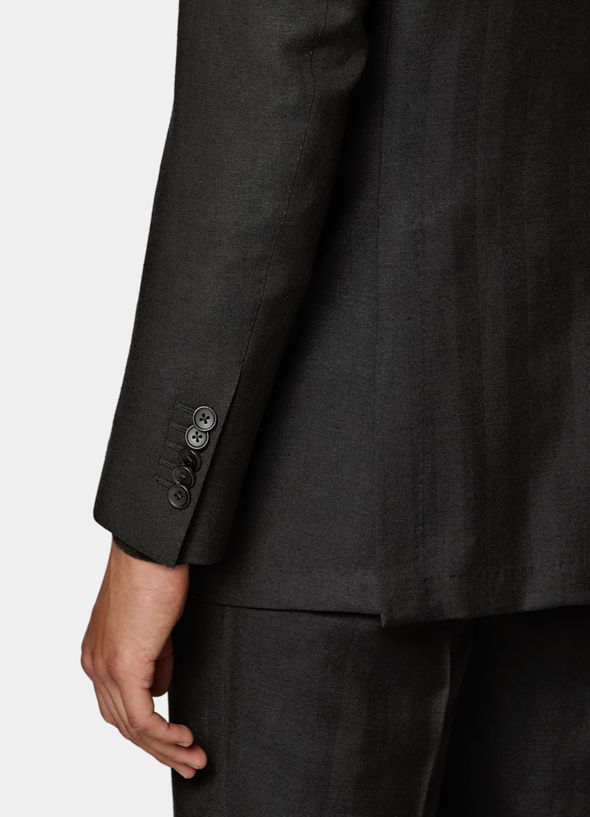 SUITSUPPLY Summer Wool Silk Linen by E.Thomas, Italy Dark Brown Herringbone Tailored Fit Milano Suit
