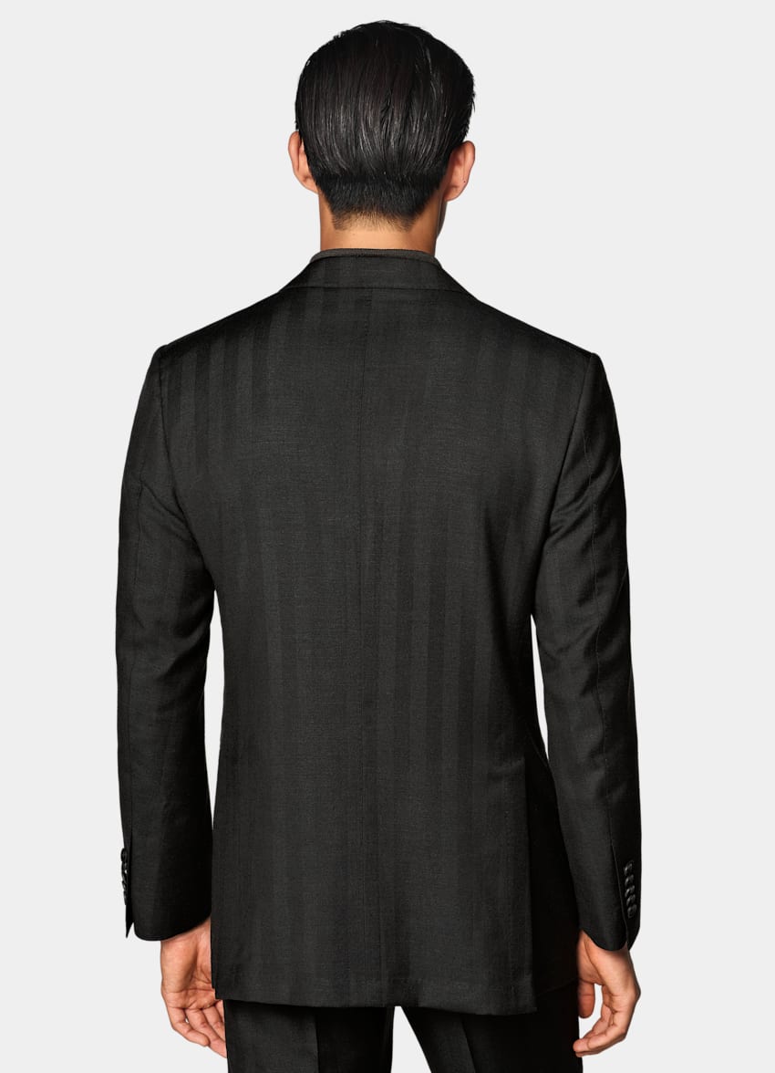 SUITSUPPLY Summer Wool Silk Linen by E.Thomas, Italy Dark Brown Herringbone Tailored Fit Milano Suit