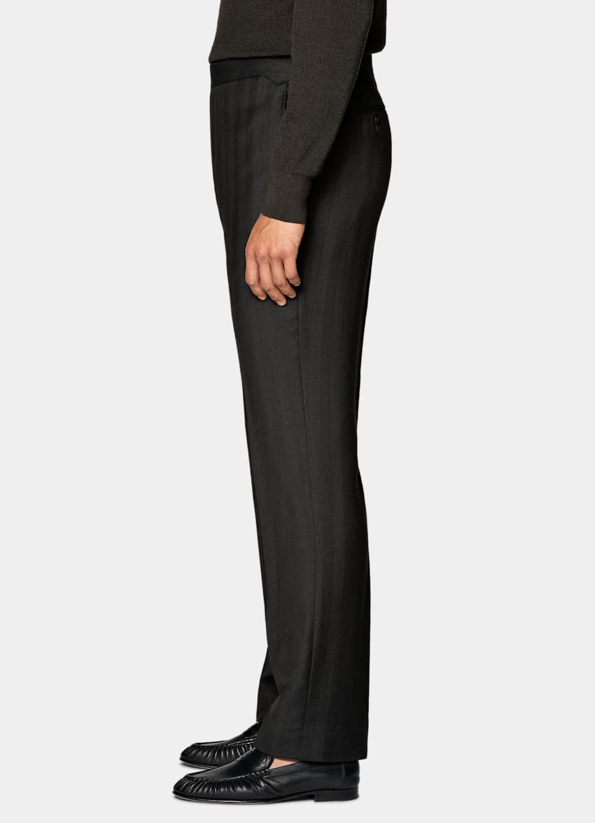 SUITSUPPLY Summer Wool Silk Linen by E.Thomas, Italy Dark Brown Herringbone Tailored Fit Milano Suit