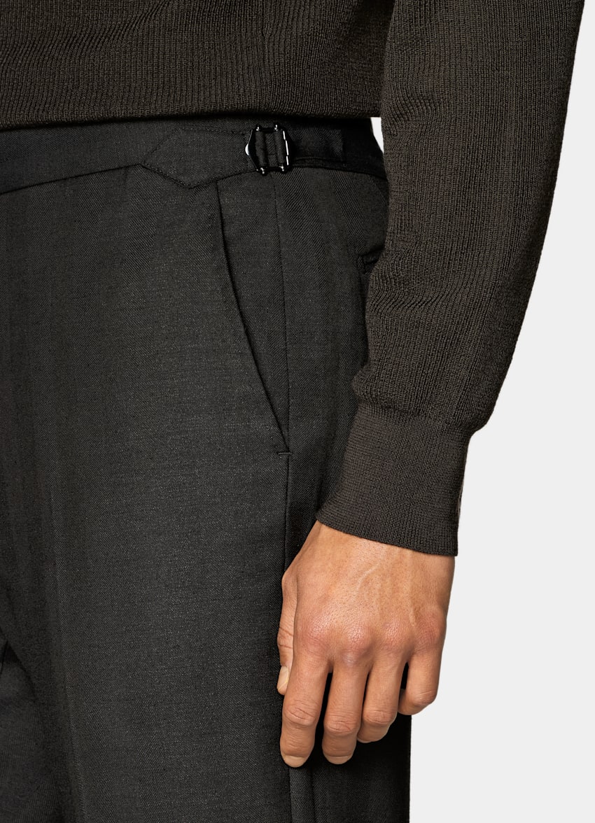 SUITSUPPLY Summer Wool Silk Linen by E.Thomas, Italy Dark Brown Herringbone Tailored Fit Milano Suit
