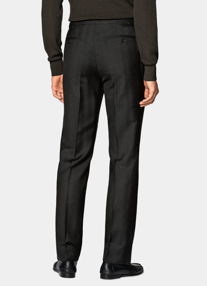 SUITSUPPLY Summer Wool Silk Linen by E.Thomas, Italy Dark Brown Herringbone Tailored Fit Milano Suit