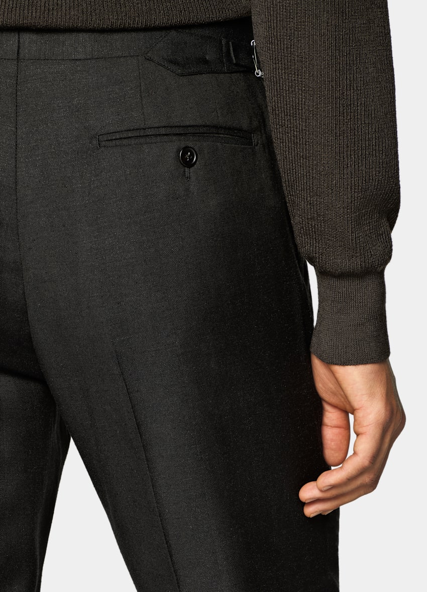 SUITSUPPLY Summer Wool Silk Linen by E.Thomas, Italy Dark Brown Herringbone Tailored Fit Milano Suit
