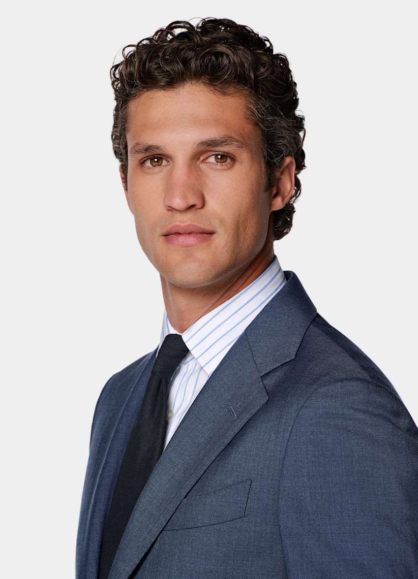 SUITSUPPLY All season Reine tropische Wolle von Vitale Barberis Canonico, Italien Havana Perennial Anzug mittelblau Tailored Fit