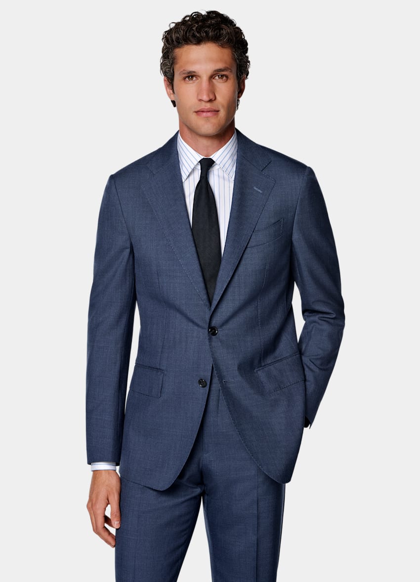 SUITSUPPLY All season Reine tropische Wolle von Vitale Barberis Canonico, Italien Havana Perennial Anzug mittelblau Tailored Fit