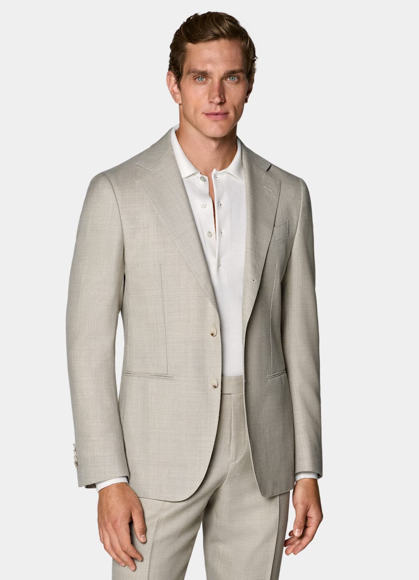 SUITSUPPLY All Season Pure Wool by Vitale Barberis Canonico, Italy Sand Tailored Fit Havana Suit