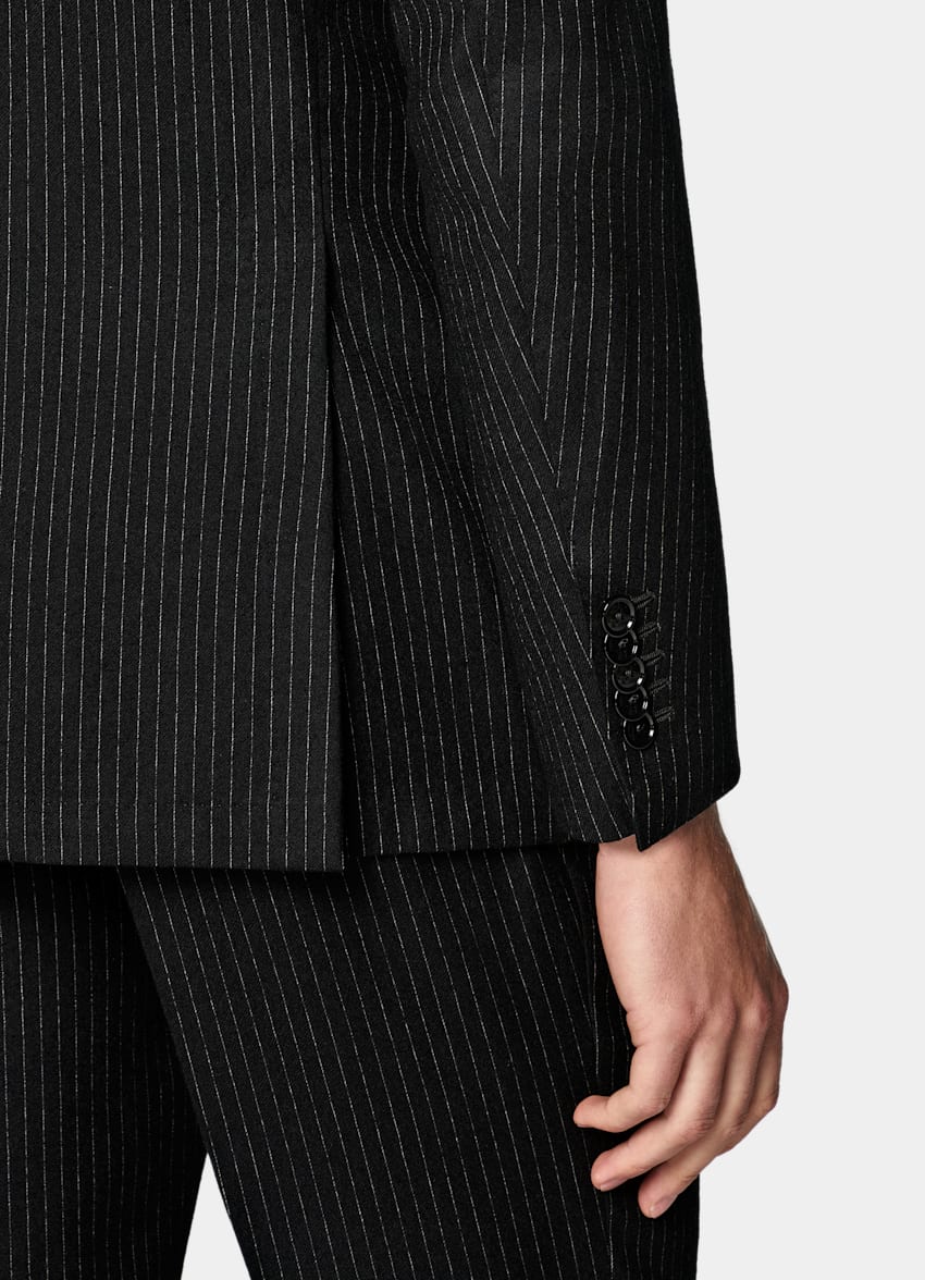 SUITSUPPLY Winter Pure Wool by Savile Clifford, United Kingdom Black Striped Tailored Fit Milano Suit