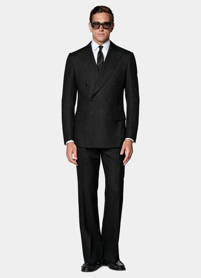 SUITSUPPLY Winter Pure Wool by Savile Clifford, United Kingdom Black Striped Tailored Fit Milano Suit