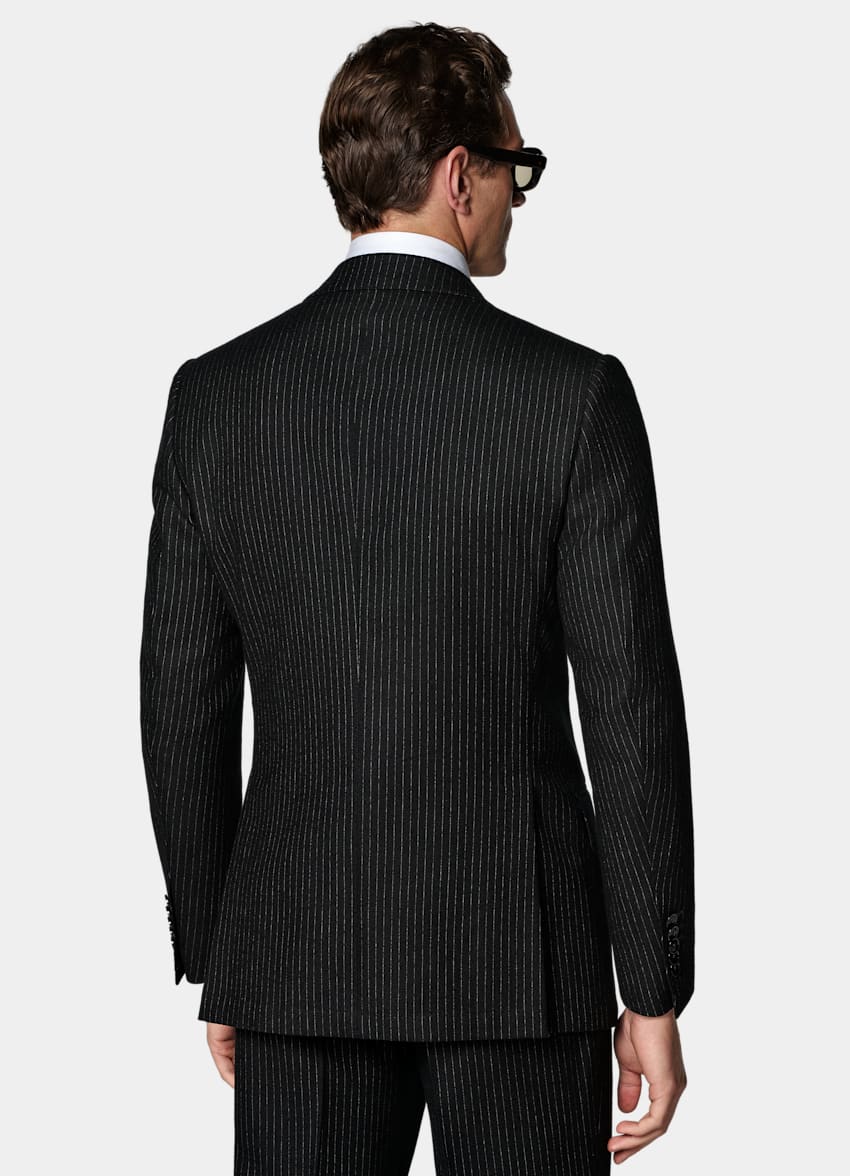 SUITSUPPLY Winter Pure Wool by Savile Clifford, United Kingdom Black Striped Tailored Fit Milano Suit