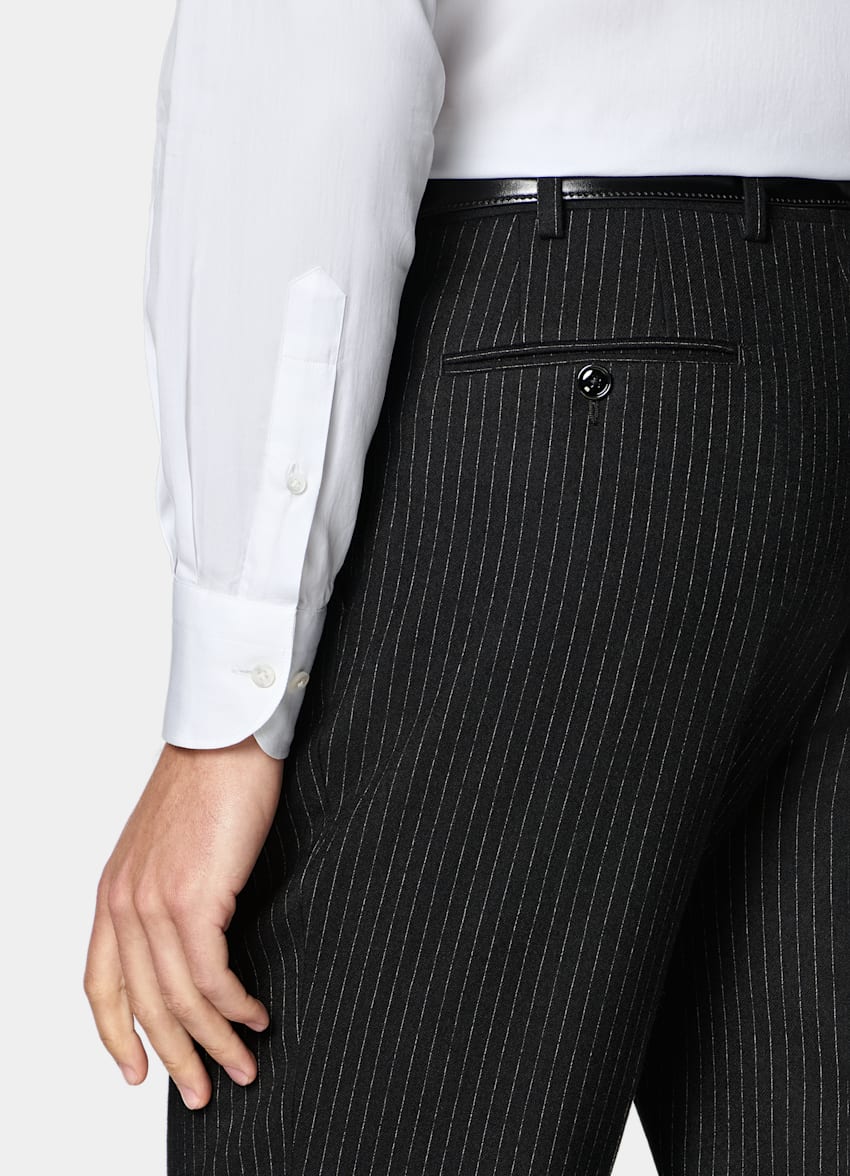 SUITSUPPLY Winter Pure Wool by Savile Clifford, United Kingdom Black Striped Tailored Fit Milano Suit