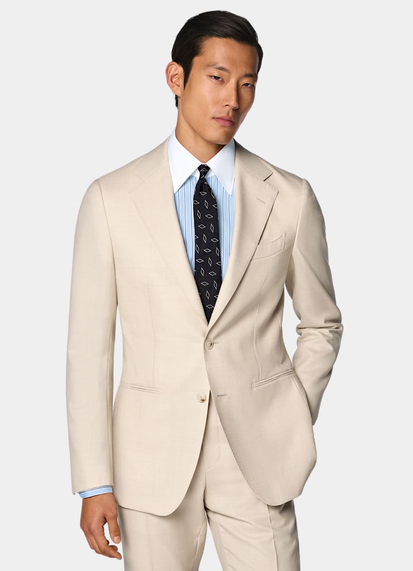 SUITSUPPLY All Season Pure Tropical Wool by Vitale Barberis Canonico, Italy Light Brown Perennial Tailored Fit Havana Suit