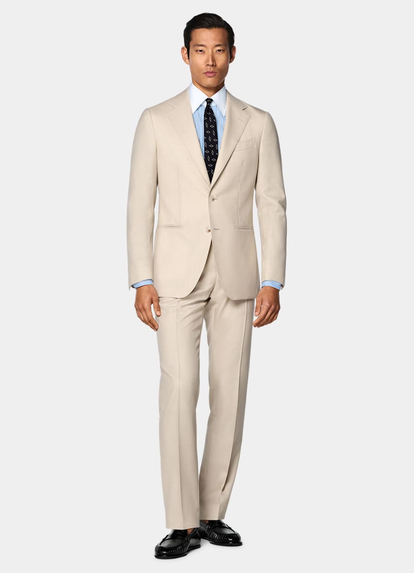 SUITSUPPLY All Season Pure Tropical Wool by Vitale Barberis Canonico, Italy Light Brown Perennial Tailored Fit Havana Suit
