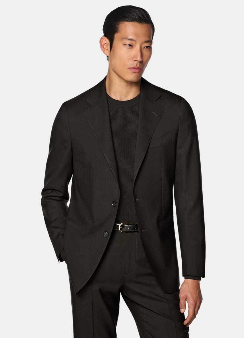 SUITSUPPLY All Season Pure Tropical Wool von Vitale Barberis Canonico, Italien Dark Brown Perennial Tailored Fit Havana Suit