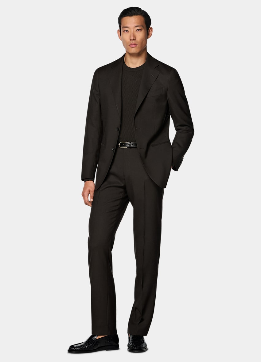 SUITSUPPLY All Season Pure Tropical Wool von Vitale Barberis Canonico, Italien Dark Brown Perennial Tailored Fit Havana Suit