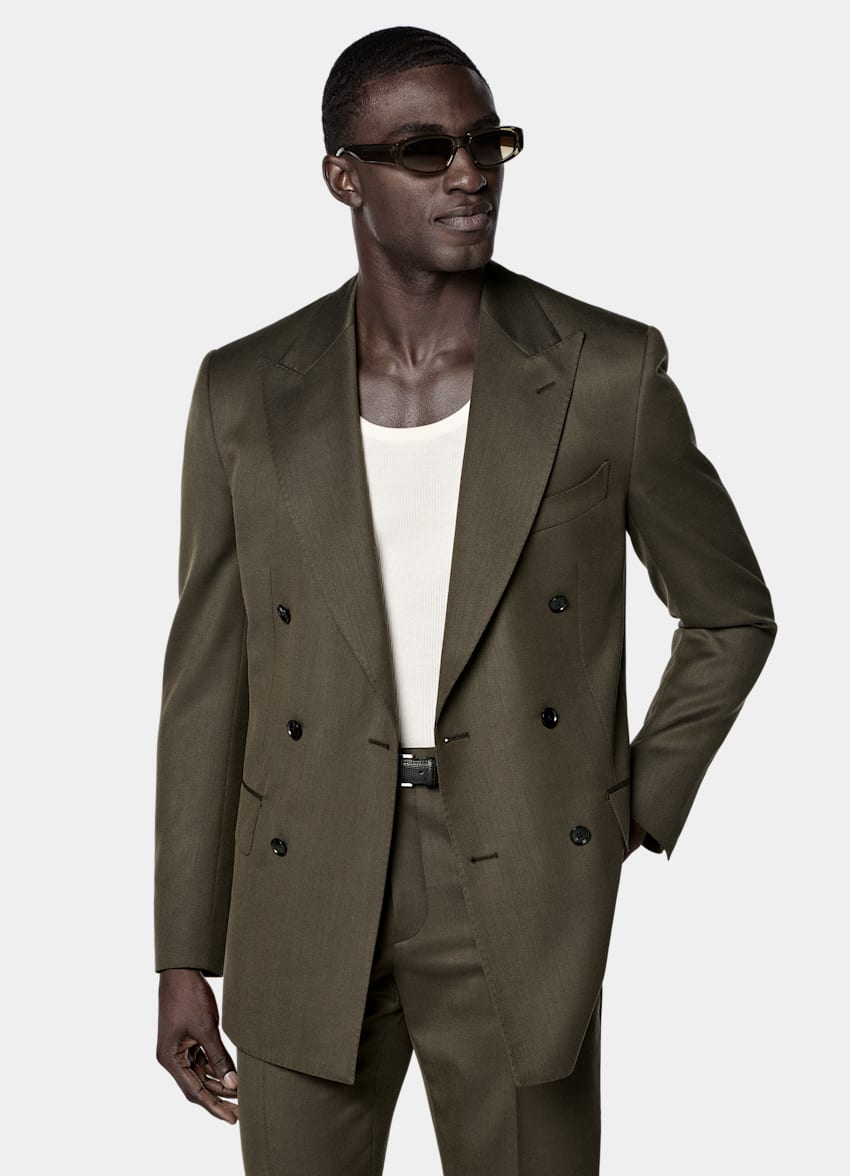 SUITSUPPLY All Season Pure S120's Wool by E.Thomas, Italy Dark Green Tailored Fit Milano Suit