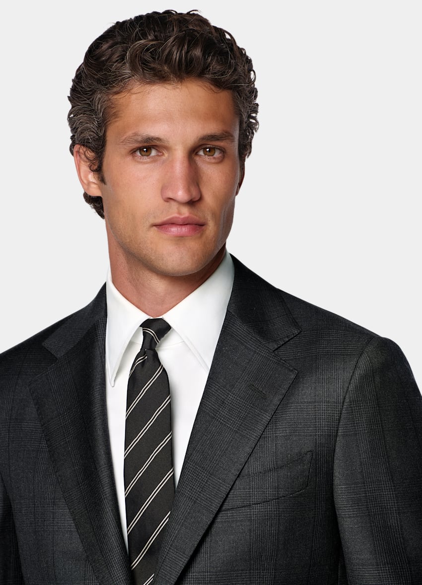 SUITSUPPLY All Season Wrinkle-Free Wool by Lanificio Ermenegildo Zegna, Italy Dark Grey Checked Tailored Fit Havana Suit