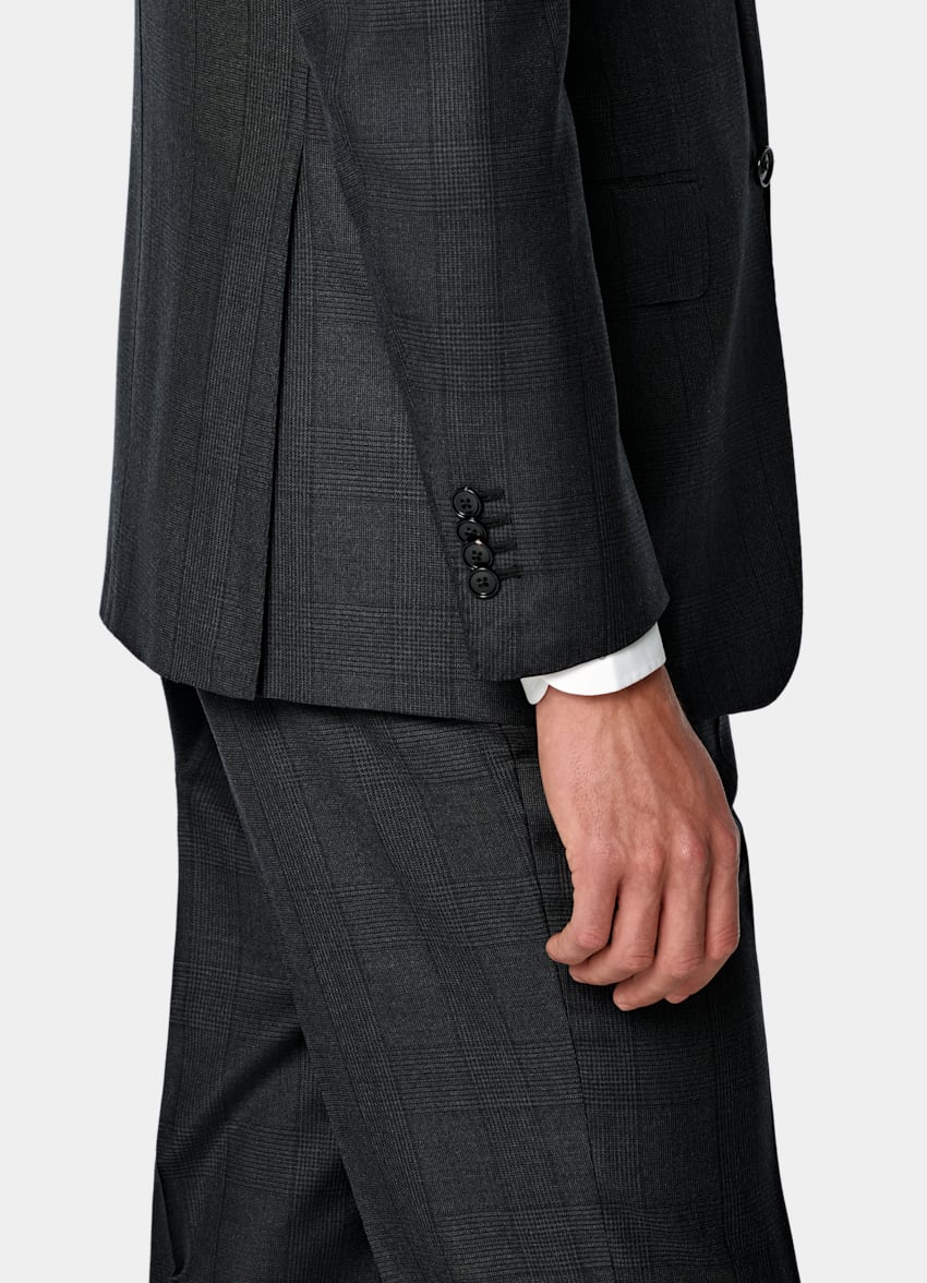 SUITSUPPLY All Season Wrinkle-Free Wool by Lanificio Ermenegildo Zegna, Italy Dark Grey Checked Tailored Fit Havana Suit