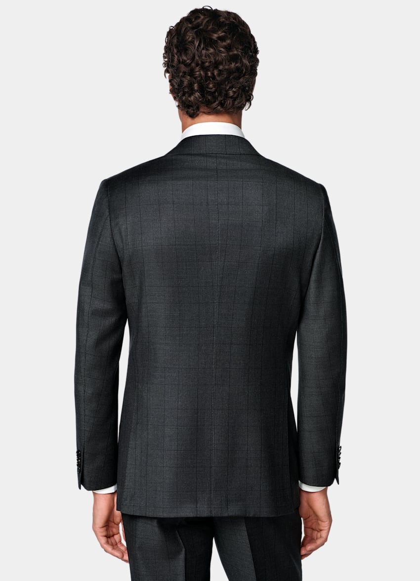 SUITSUPPLY All Season Wrinkle-Free Wool by Lanificio Ermenegildo Zegna, Italy Dark Grey Checked Tailored Fit Havana Suit