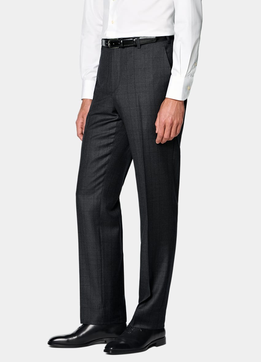 SUITSUPPLY All Season Wrinkle-Free Wool by Lanificio Ermenegildo Zegna, Italy Dark Grey Checked Tailored Fit Havana Suit