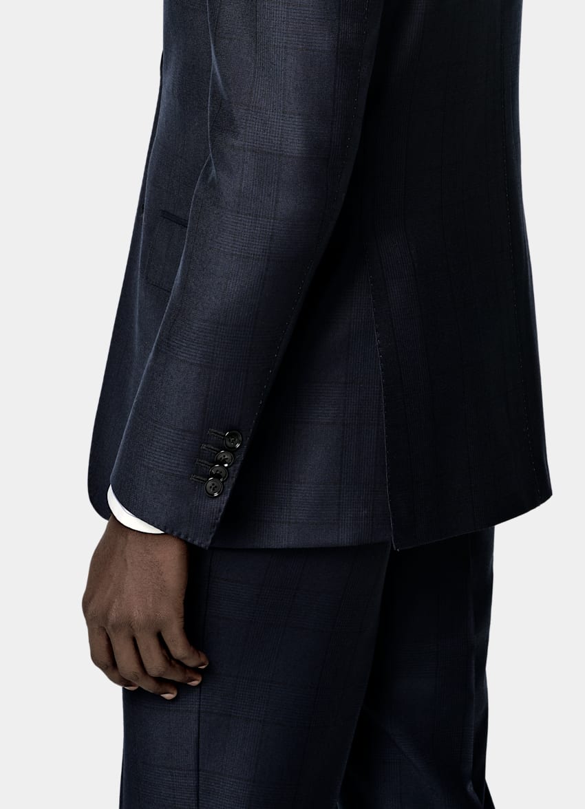 SUITSUPPLY All Season Wrinkle-Free Wool by Lanificio Ermenegildo Zegna, Italy Navy Checked Tailored Fit Havana Suit