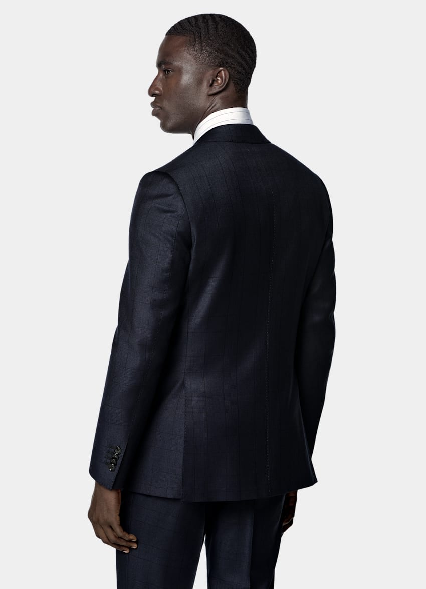 SUITSUPPLY All Season Wrinkle-Free Wool by Lanificio Ermenegildo Zegna, Italy Navy Checked Tailored Fit Havana Suit