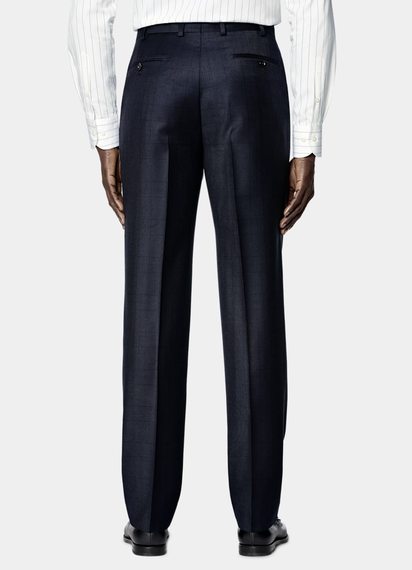 SUITSUPPLY All Season Wrinkle-Free Wool by Lanificio Ermenegildo Zegna, Italy Navy Checked Tailored Fit Havana Suit