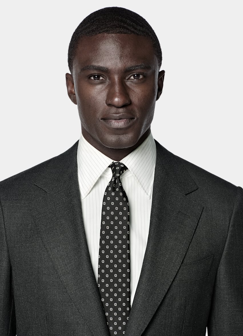 SUITSUPPLY All Season Pure S150's Wool by E.Thomas, Italy Dark Grey Checked Tailored Fit Milano Suit